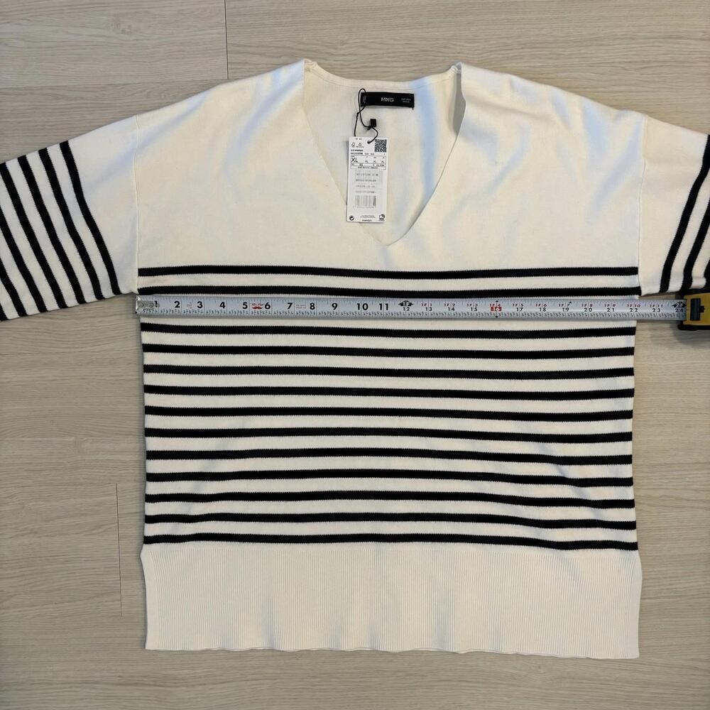 MNG Mango Black & White Stripe Pullover Sweater L Oversized Nautical Old Money - Picture 8 of 9
